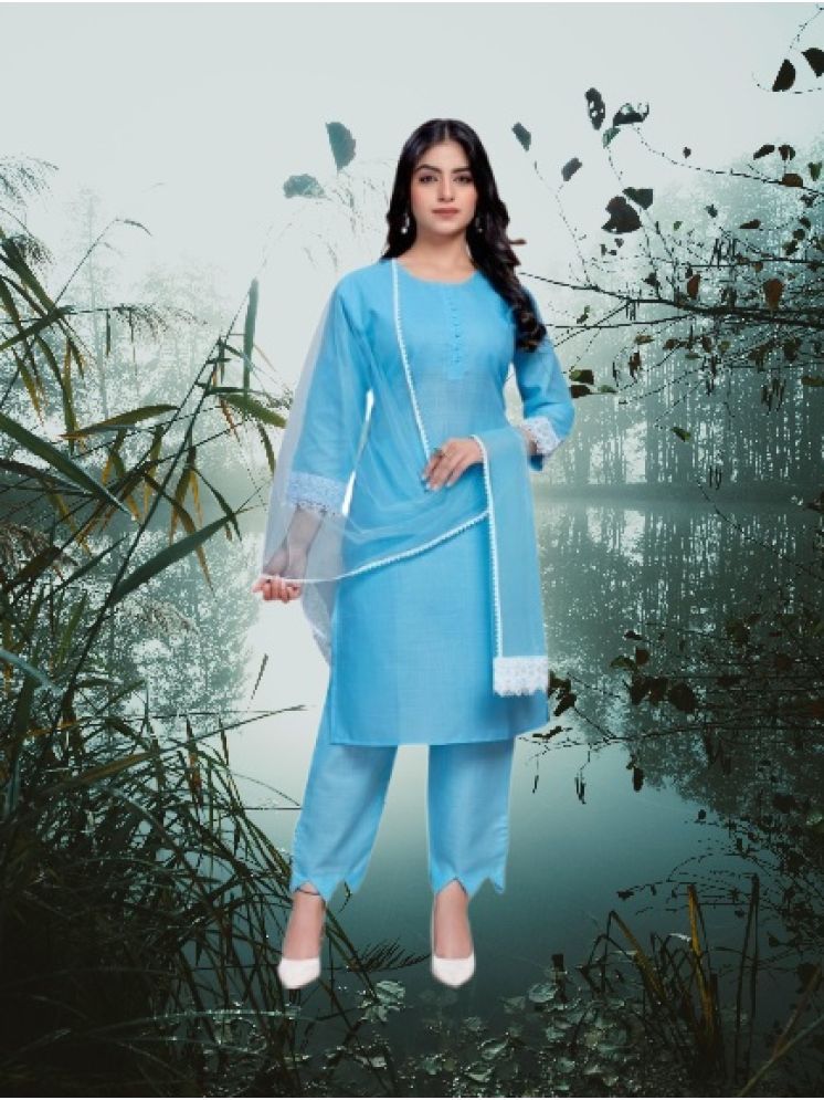     			RUTSH CREATION Cotton Self Design Kurti With Pants Women's Stitched Salwar Suit - Light Blue ( Pack of 1 )