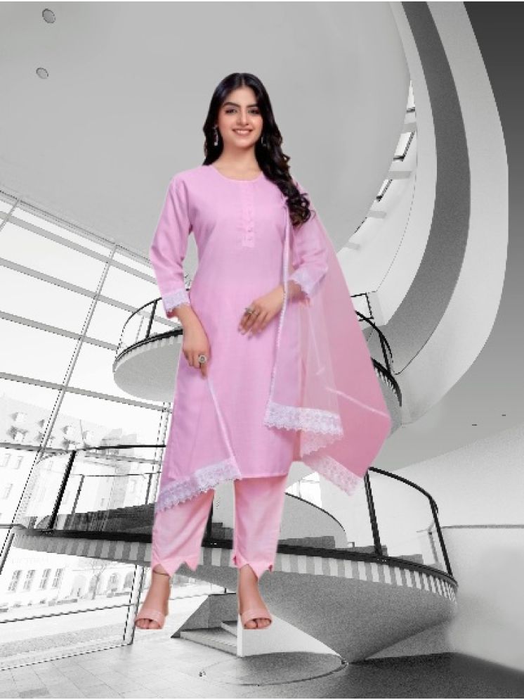     			RUTSH CREATION Cotton Self Design Kurti With Pants Women's Stitched Salwar Suit - Pink ( Pack of 1 )