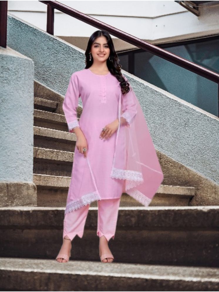     			RUTSH CREATION Cotton Self Design Kurti With Pants Women's Stitched Salwar Suit - Pink ( Pack of 1 )