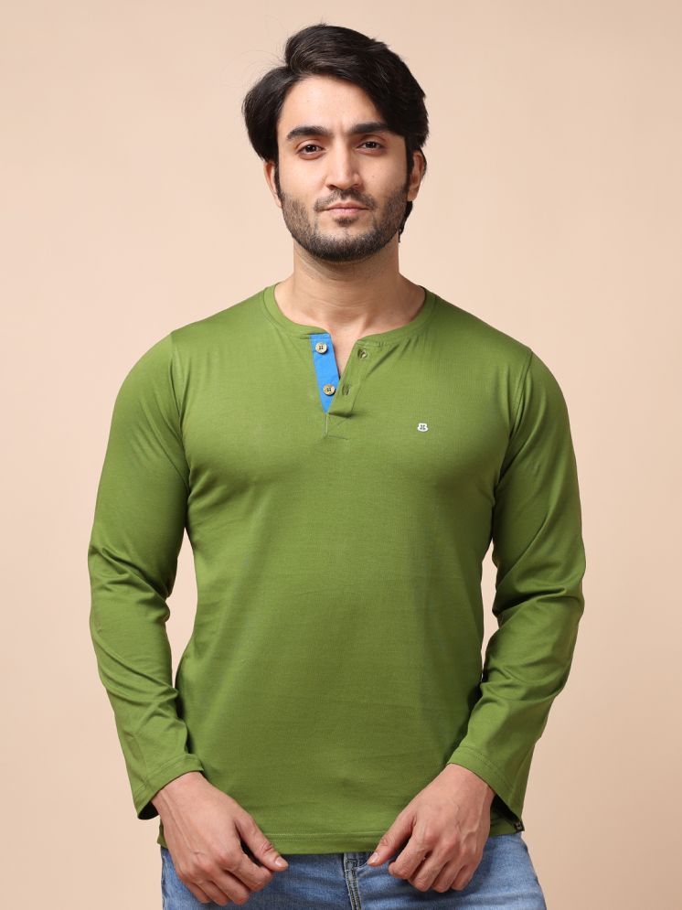     			BERRYBLUES 100% Cotton Regular Fit Solid Full Sleeves Men's Henley T-Shirt - Olive ( Pack of 1 )