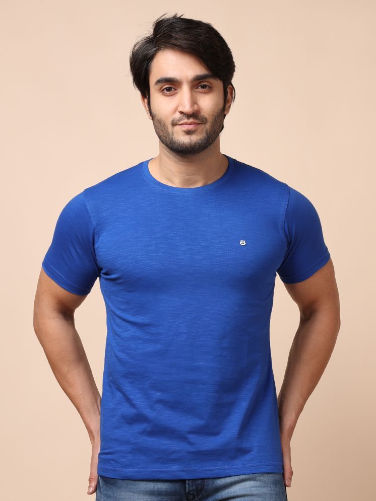     			BERRYBLUES 100% Cotton Regular Fit Solid Half Sleeves Men's Round T-Shirt - Blue ( Pack of 1 )