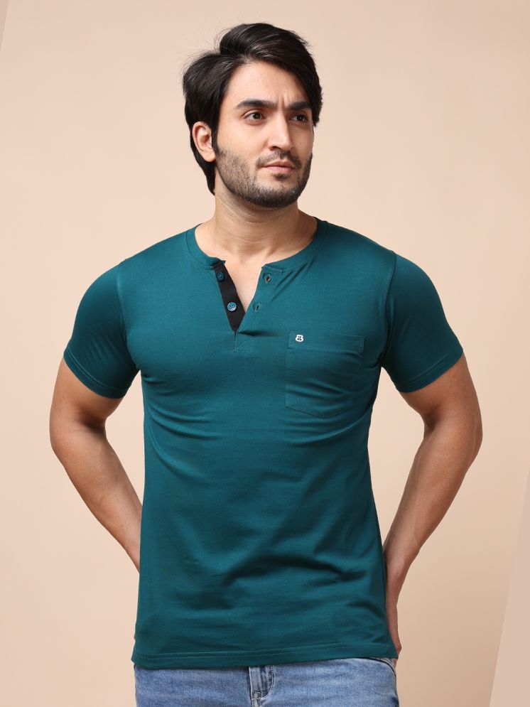     			BERRYBLUES 100% Cotton Regular Fit Solid Half Sleeves Men's Henley T-Shirt - Green ( Pack of 1 )