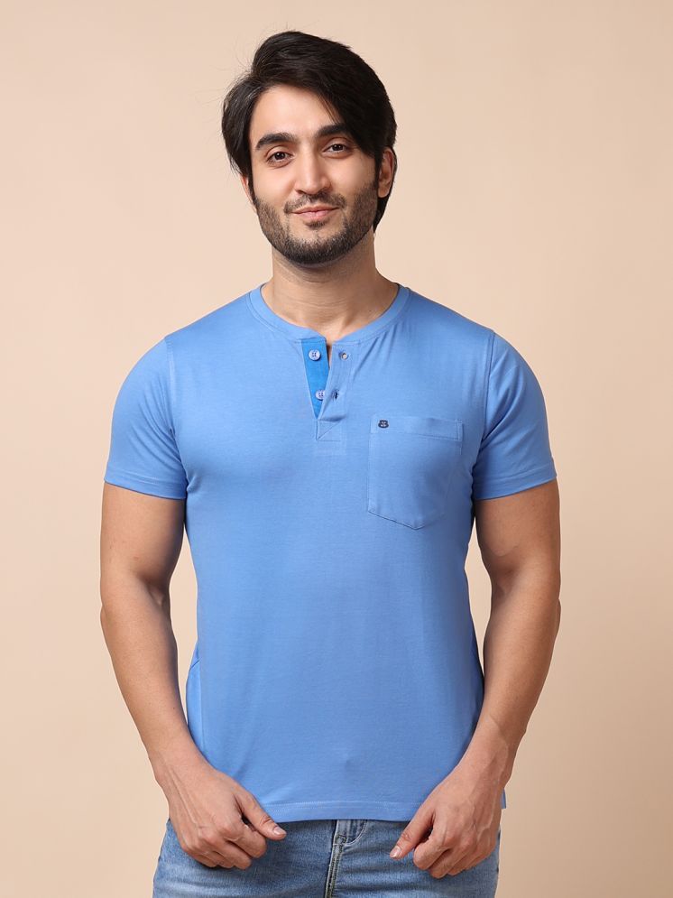     			BERRYBLUES 100% Cotton Regular Fit Solid Half Sleeves Men's Henley T-Shirt - Blue ( Pack of 1 )