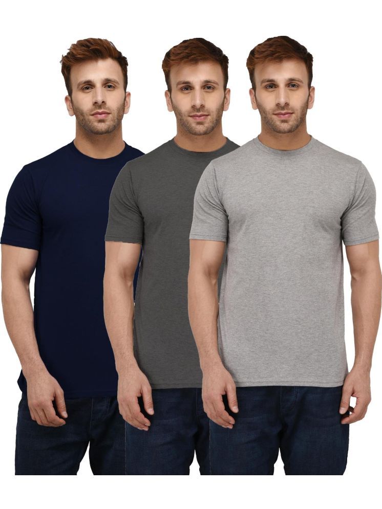     			LONDON HILLS Cotton Blend Regular Fit Solid Half Sleeves Men's Round T-Shirt - Grey ( Pack of 3 )