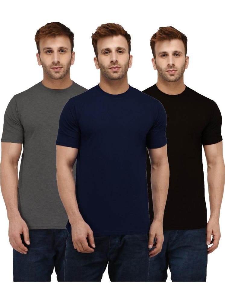     			LONDON HILLS Cotton Blend Regular Fit Solid Half Sleeves Men's Round T-Shirt - Blue ( Pack of 3 )