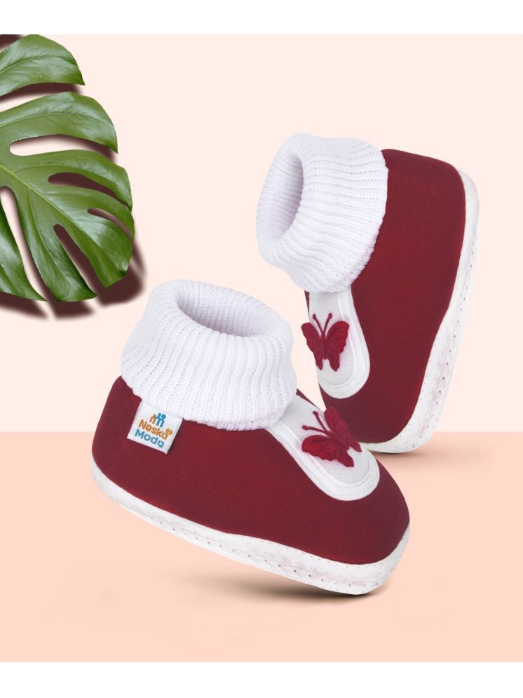     			Neska Moda - Maroon Booties For Baby Boy & Baby Girl 6-12 Months ( Pack of 1 )