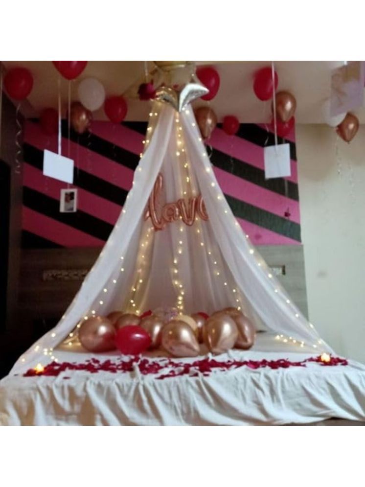     			PartyBooms Love Rosegold Decoration Item, 1 RoseGold Star Foil, 1 White Net Curtain, 20 RoseGold & 10 Pink Metallic Pack of 33