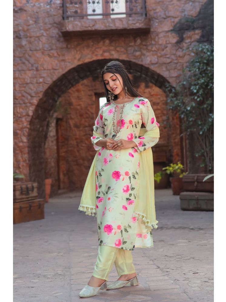     			Sanjana Silks Cotton Printed Kurti With Pants Women's Stitched Salwar Suit - Lemon Yellow ( Pack of 1 )