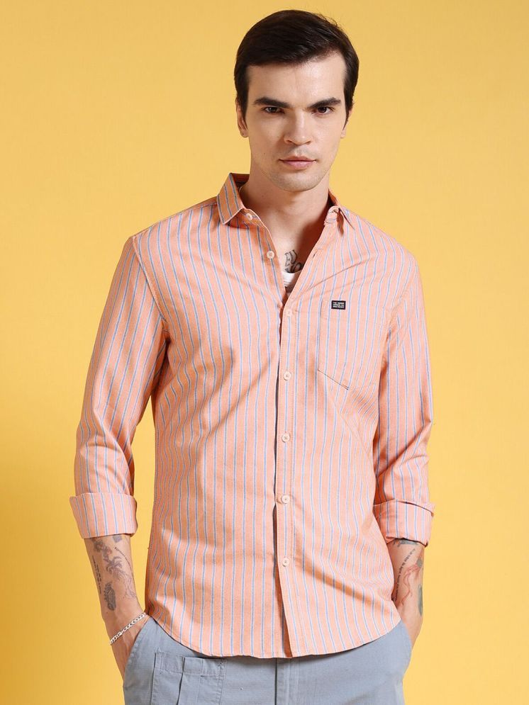     			The Indian Garage Co. 100% Cotton Slim Fit Striped Full Sleeves Men's Casual Shirt - Orange ( Pack of 1 )