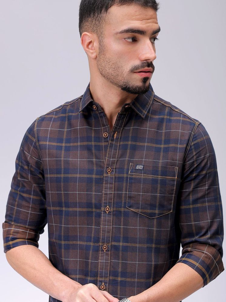     			The Indian Garage Co. Cotton Blend Slim Fit Checks Full Sleeves Men's Casual Shirt - Brown ( Pack of 1 )