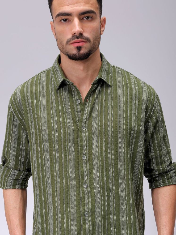     			The Indian Garage Co. Poly Cotton Slim Fit Striped Full Sleeves Men's Casual Shirt - Green ( Pack of 1 )