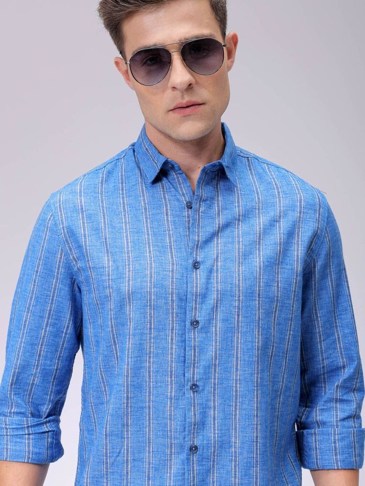     			The Indian Garage Co. Poly Cotton Slim Fit Striped Full Sleeves Men's Casual Shirt - Blue ( Pack of 1 )