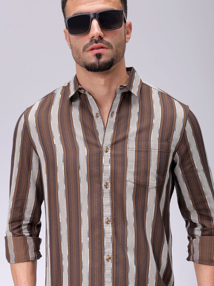     			The Indian Garage Co. Poly Cotton Slim Fit Striped Full Sleeves Men's Casual Shirt - Khaki ( Pack of 1 )