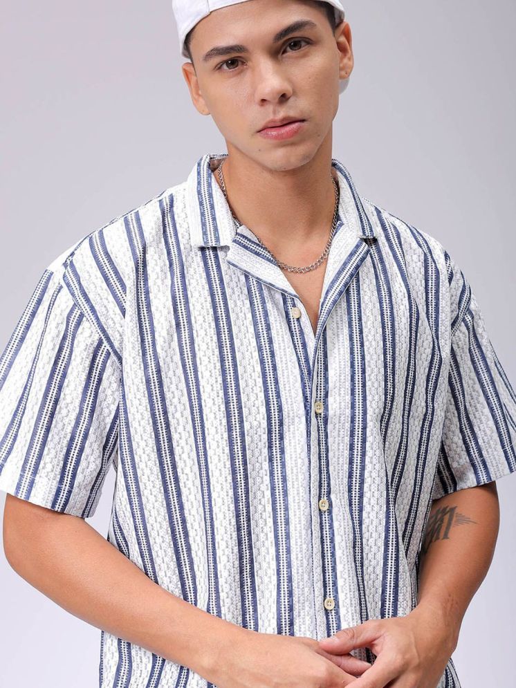     			The Indian Garage Co. Polyester Relaxed Fit Striped Half Sleeves Men's Casual Shirt - Off-White ( Pack of 1 )