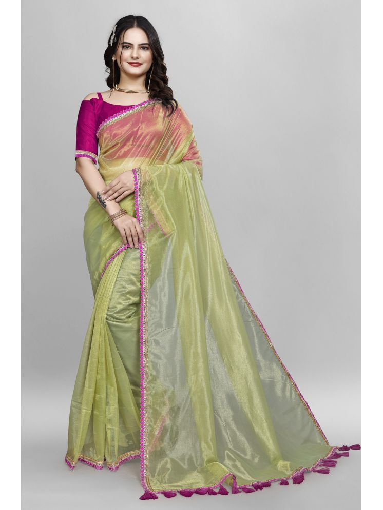     			Apnisha Pack of 1 Net Solid Saree With Blouse Piece ( Lime Green )