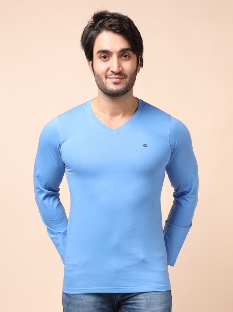     			BERRYBLUES 100% Cotton Regular Fit Solid Full Sleeves Men's V-Neck T-Shirt - Blue ( Pack of 1 )