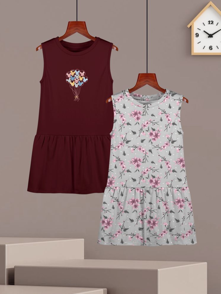     			HELLCAT Cotton Blend A-line Dress For Girls ( Pack of 2 , Burgundy )