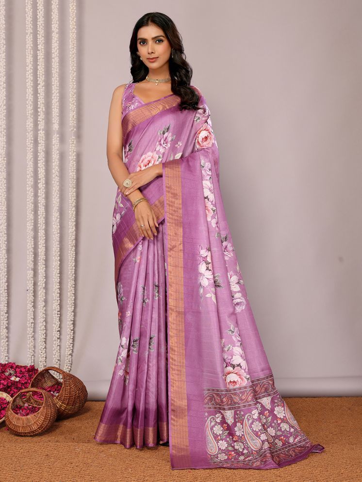     			Janasya Pack of 1 Chanderi Printed Saree With Blouse Piece ( Purple )