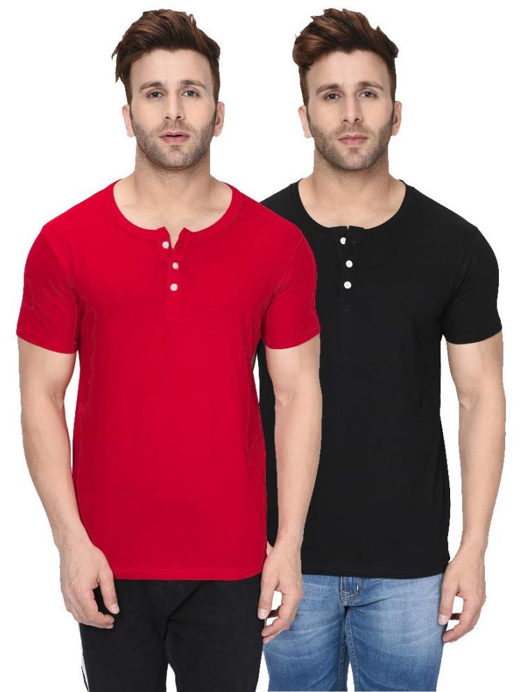     			LONDON HILLS Cotton Blend Regular Fit Solid Half Sleeves Men's Henley T-Shirt - Multicolor7 ( Pack of 2 )