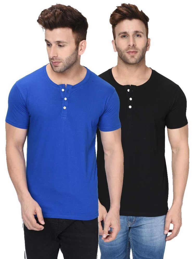     			LONDON HILLS Cotton Blend Regular Fit Solid Half Sleeves Men's Henley T-Shirt - Multicolor5 ( Pack of 2 )