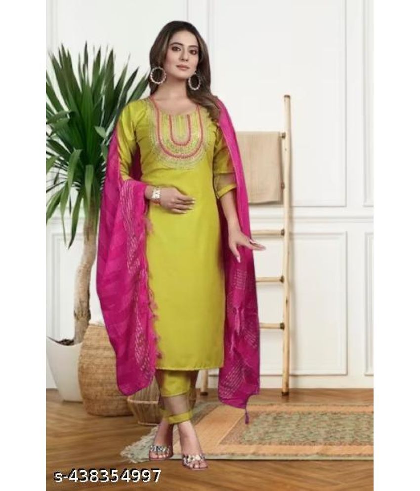     			M Enterprise Cotton Self Design Kurti With Pants Women's Stitched Salwar Suit - Lime Green ( Pack of 1 )