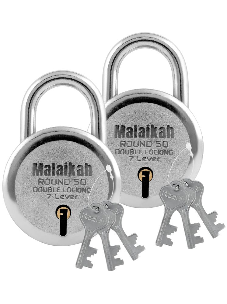     			Malaikah Round 50mm Common Key Double Locking 7 Lever Comes With 3 Keys Pack Of 2