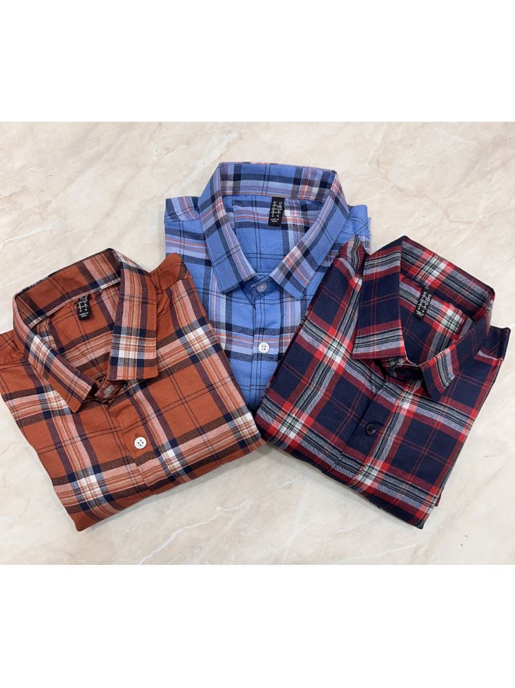     			TOROLY Cotton Blend Slim Fit Checks Full Sleeves Men's Casual Shirt - Multicolor ( Pack of 3 )