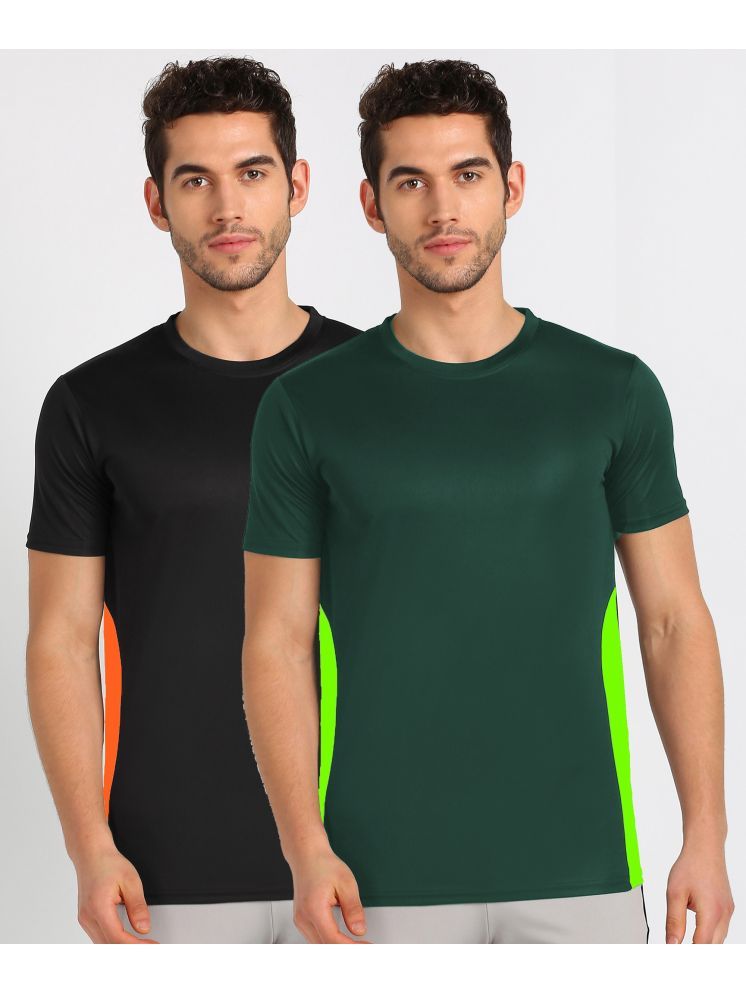     			TQH Polyester Regular Fit Colorblock Half Sleeves Men's Round T-Shirt - Multicolor14 ( Pack of 2 )