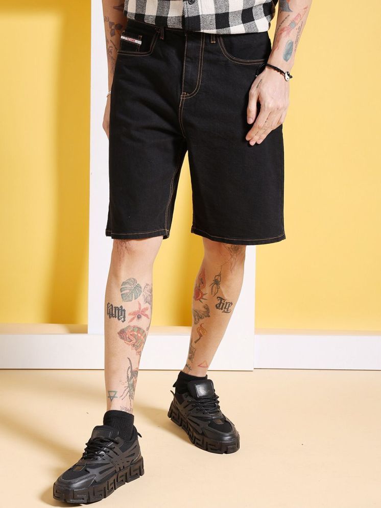     			The Indian Garage Co. Black Cotton Blend Men's Denim Shorts ( Pack of 1 )