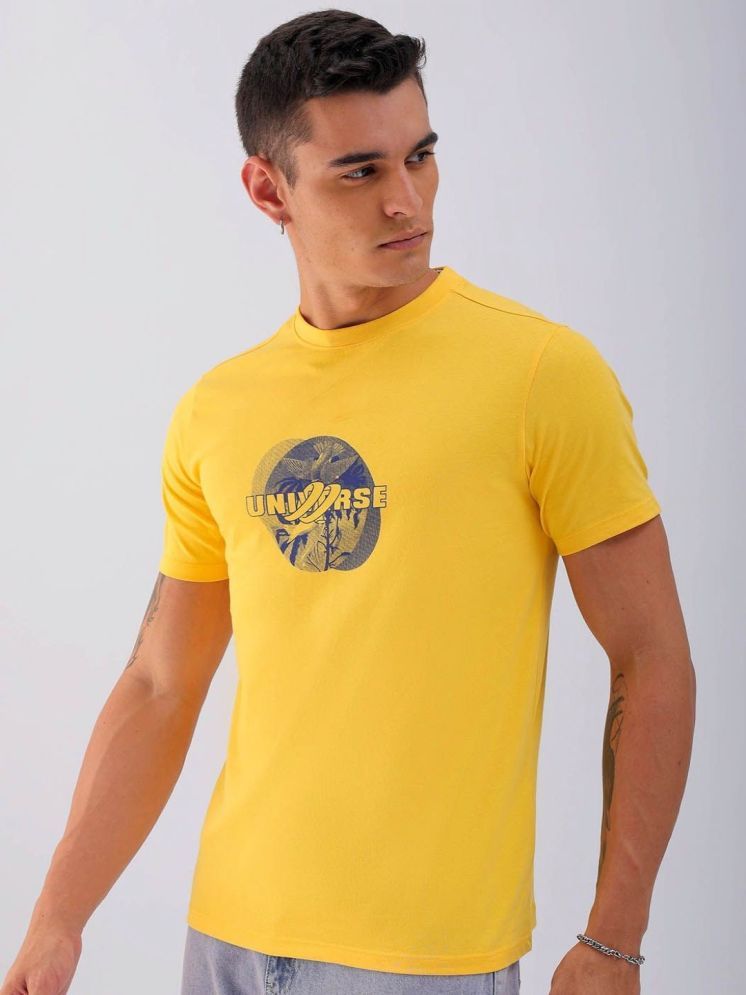     			The Indian Garage Co. Cotton Slim Fit Printed Half Sleeves Men's Round T-Shirt - Yellow ( Pack of 1 )