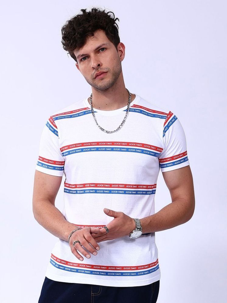     			The Indian Garage Co. Cotton Blend Regular Fit Striped Half Sleeves Men's Round T-Shirt - White ( Pack of 1 )