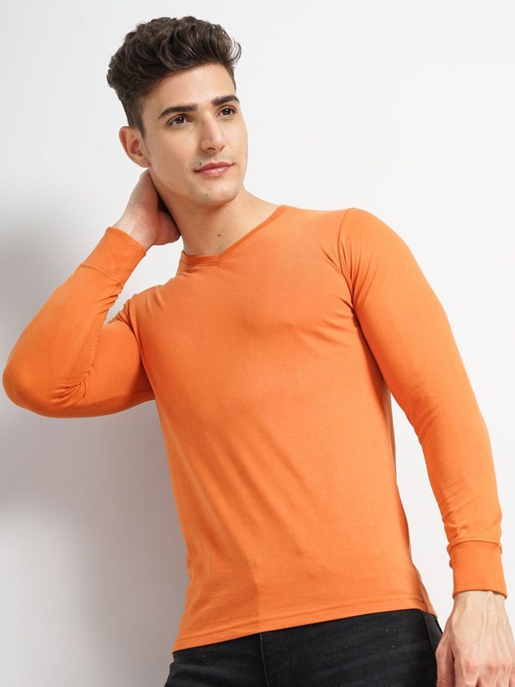     			The Indian Garage Co. Cotton Blend Regular Fit Solid Half Sleeves Men's V-Neck T-Shirt - Orange ( Pack of 1 )