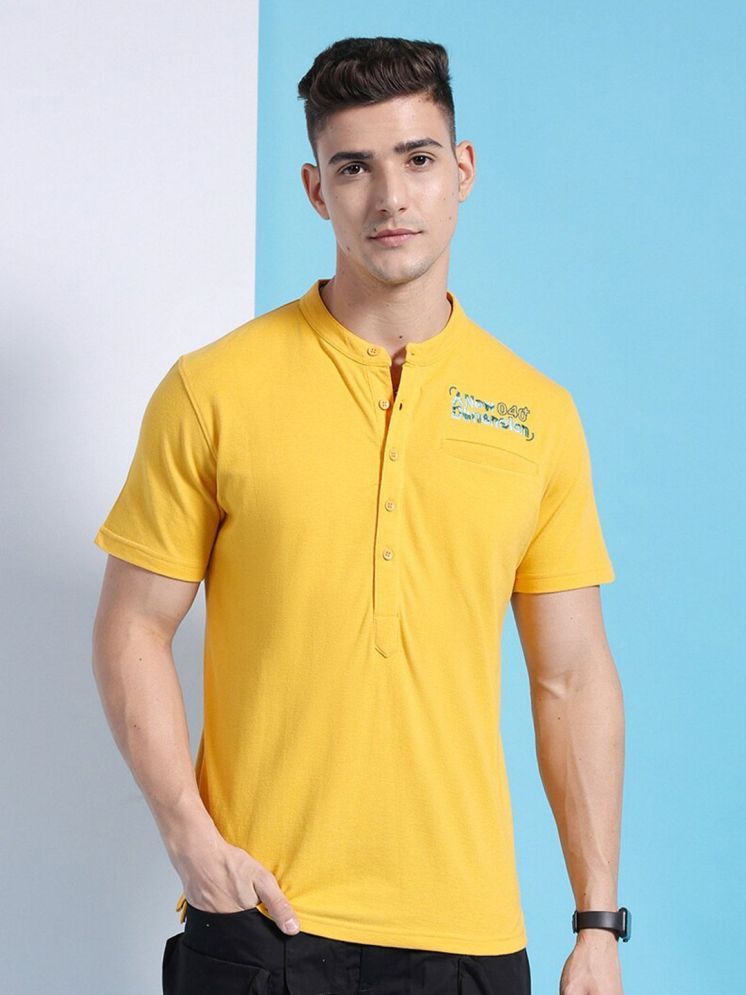     			The Indian Garage Co. Cotton Blend Regular Fit Printed Half Sleeves Men's Henley T-Shirt - Yellow ( Pack of 1 )