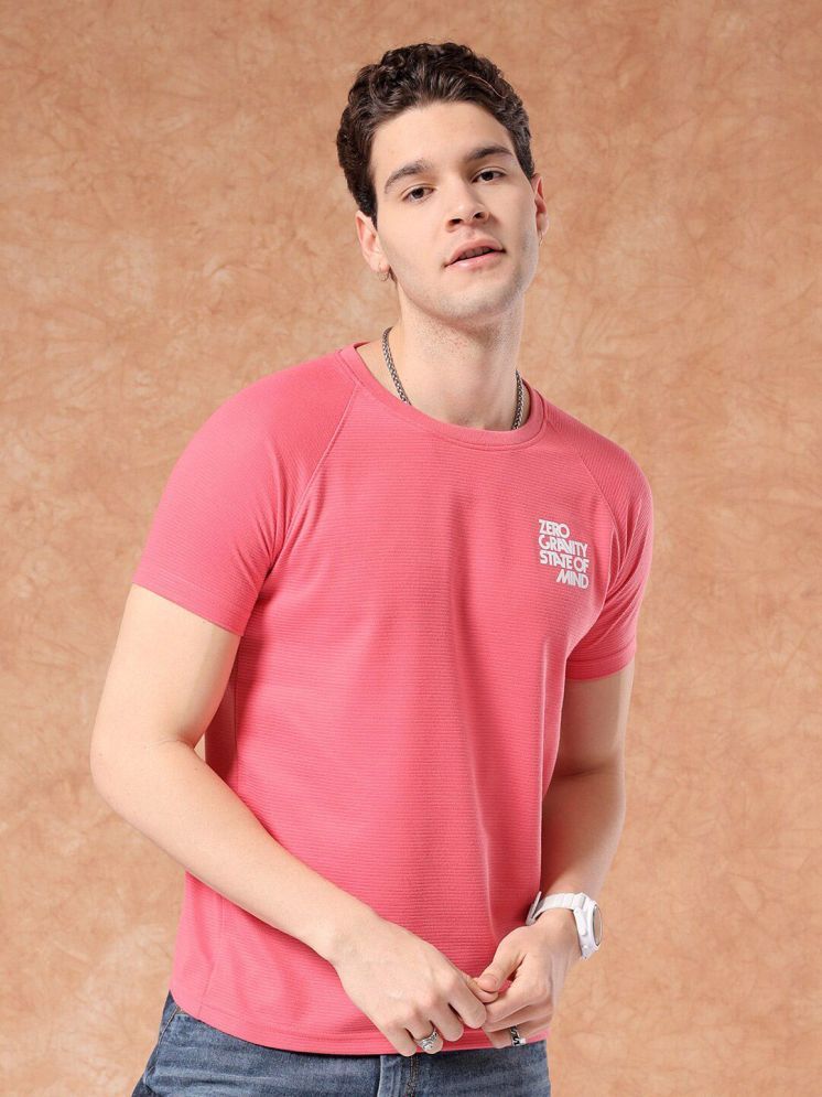     			The Indian Garage Co. Polyester Regular Fit Printed Half Sleeves Men's Round T-Shirt - Pink ( Pack of 1 )