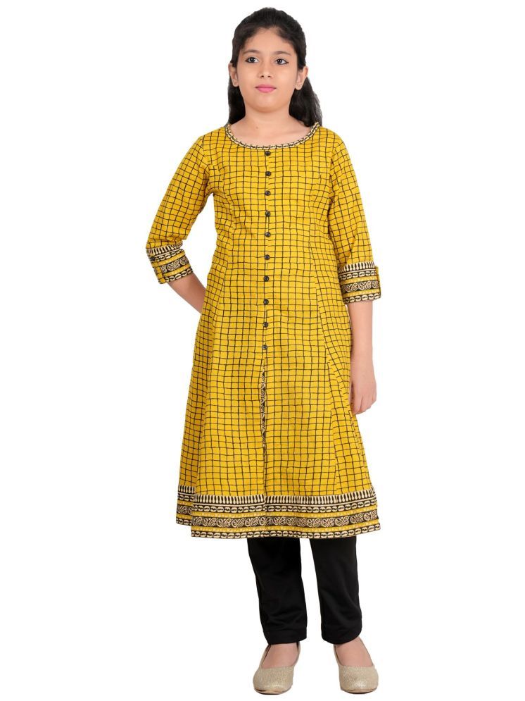     			Yash Gallery Cotton Fit And Flare Dress For Girls ( Pack of 1 , Yellow )