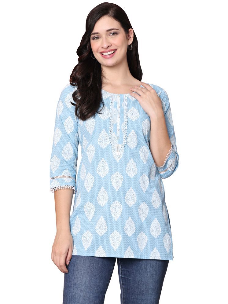     			wonder weave Pack of 1 Cotton Printed Straight Women's Kurti - ( Light Blue )