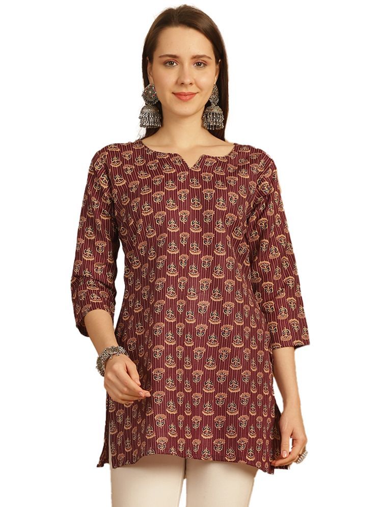     			wonder weave Pack of 1 Cotton Printed Straight Women's Kurti - ( Wine )