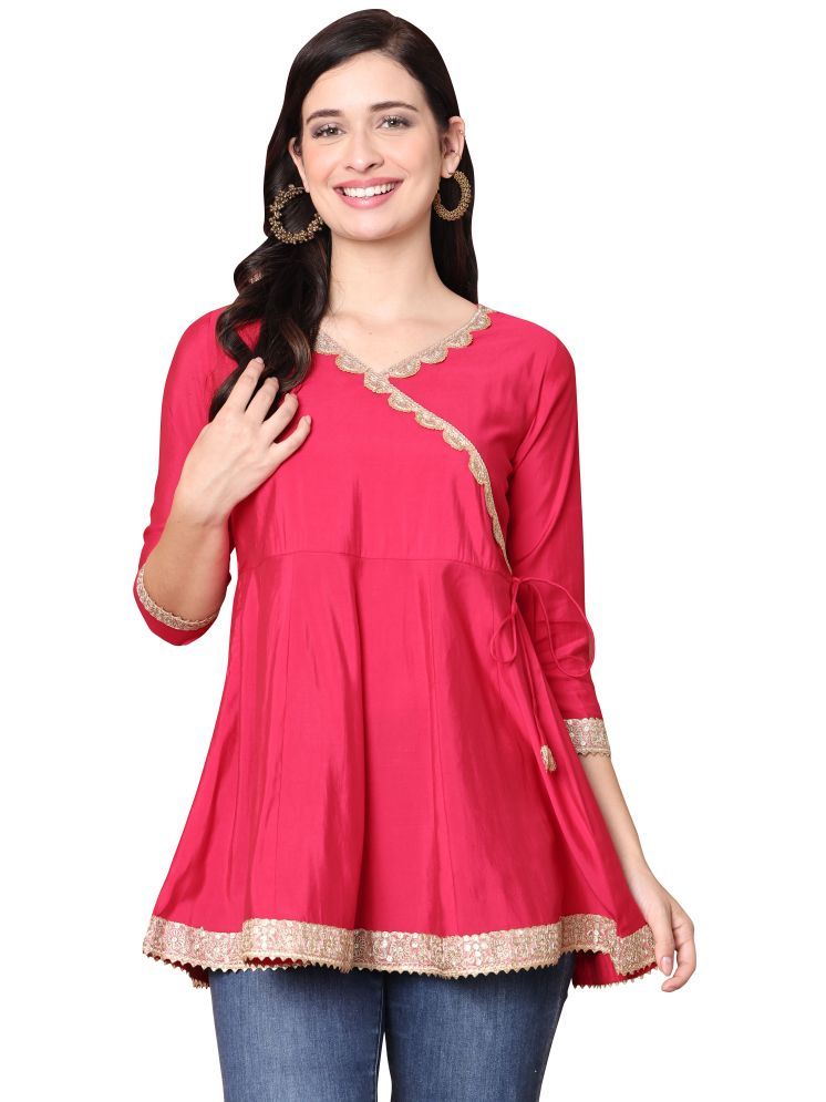     			wonder weave Pack of 1 Silk Solid Straight Women's Kurti - ( Pink )