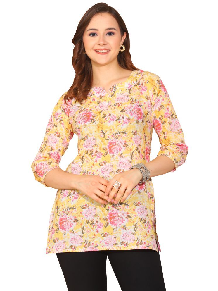     			wonder weave Pack of 1 Cotton Printed Straight Women's Kurti - ( Yellow )