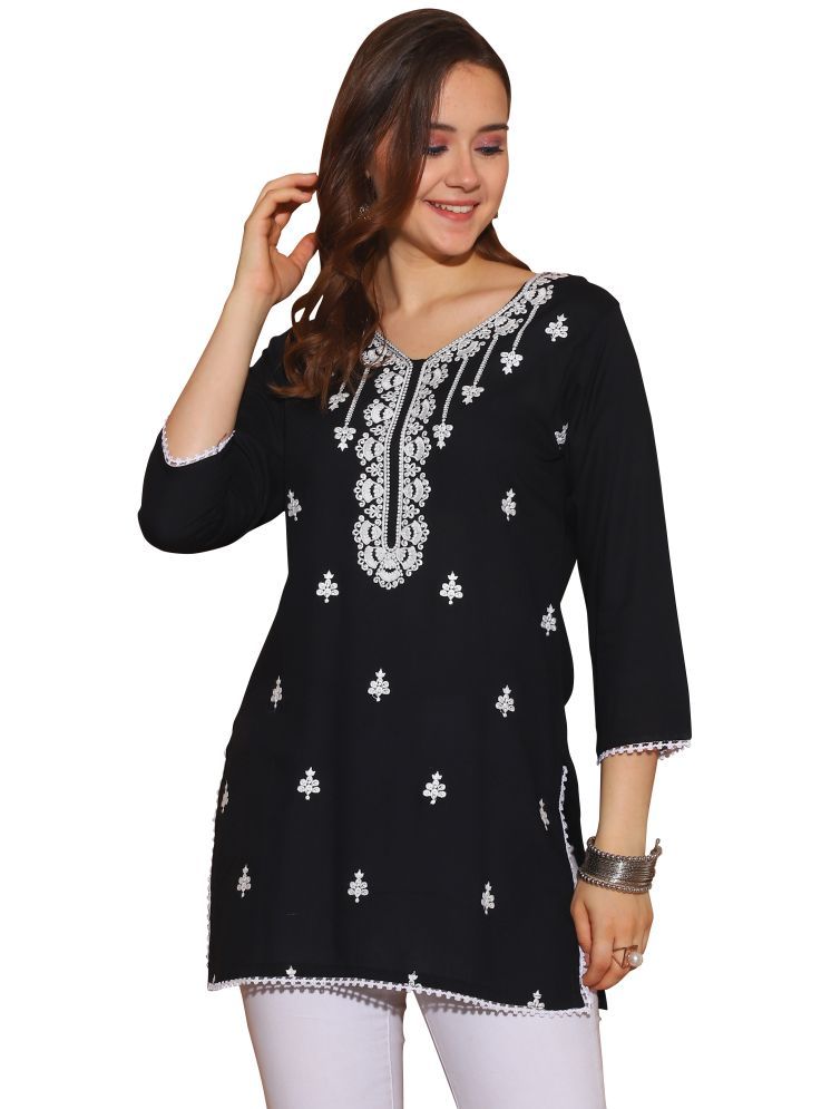     			wonder weave Pack of 1 Rayon Embroidered Straight Women's Kurti - ( Black )