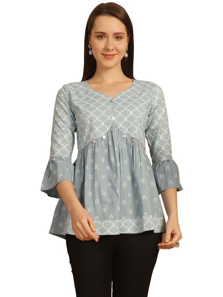     			wonder weave Pack of 1 Cotton Printed A-line Women's Kurti - ( Light Blue )