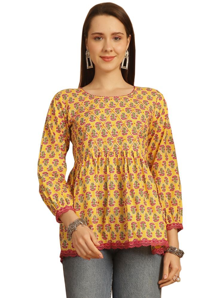     			wonder weave Pack of 1 Cotton Printed A-line Women's Kurti - ( Yellow )