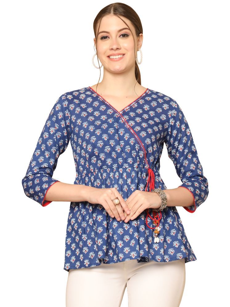     			wonder weave Pack of 1 Cotton Printed A-line Women's Kurti - ( Blue )