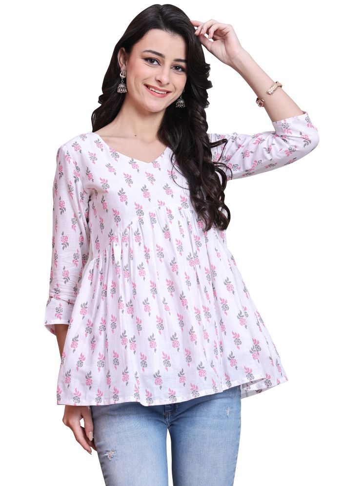     			wonder weave Pack of 1 Cotton Printed A-line Women's Kurti - ( White )