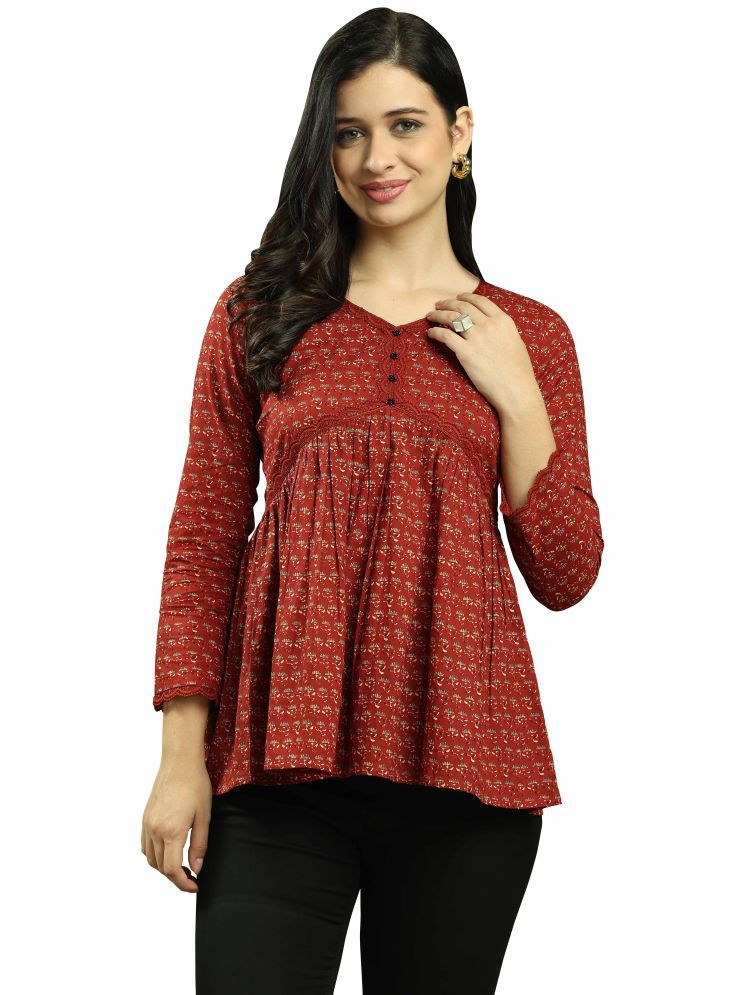     			wonder weave Pack of 1 Cotton Printed A-line Women's Kurti - ( Maroon )