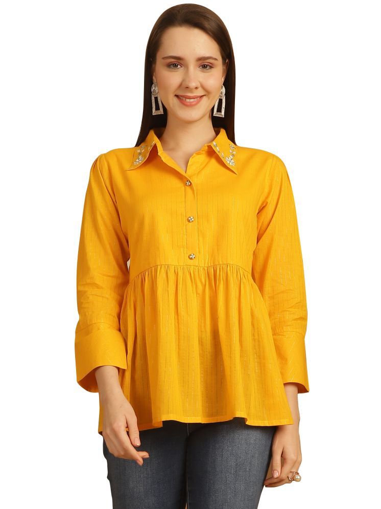     			wonder weave Yellow Cotton Women's Regular Top ( Pack of 1 )