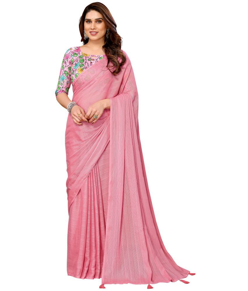     			Fashionfricks Pack of 1 Polyester Solid Saree With Blouse Piece ( Rose Gold )