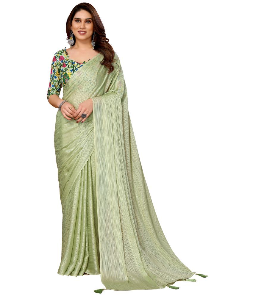     			Fashionfricks Pack of 1 Polyester Solid Saree With Blouse Piece ( Light Green )