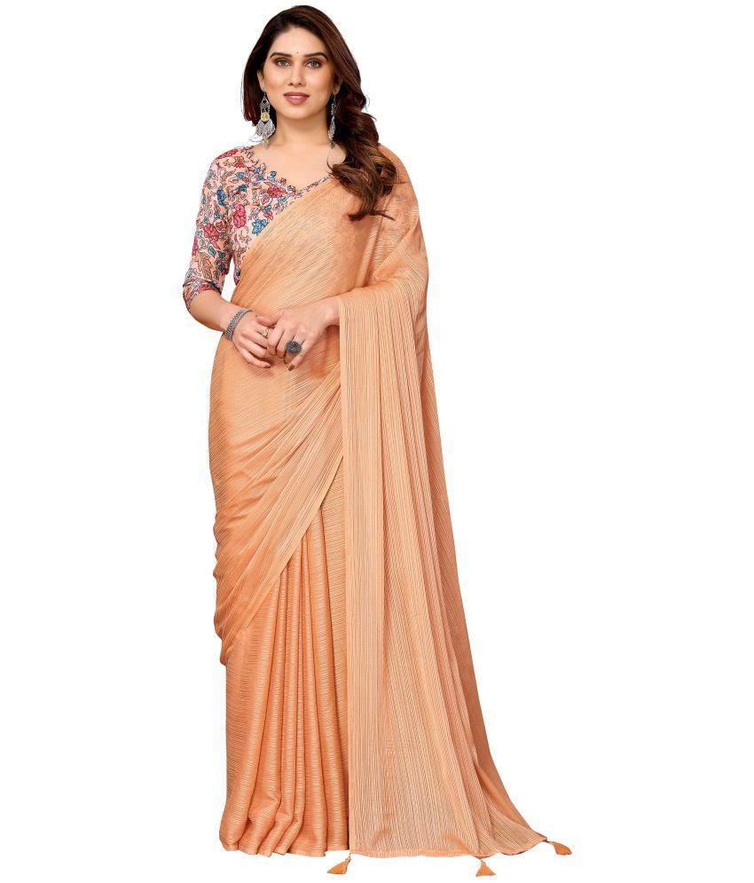     			Fashionfricks Pack of 1 Polyester Solid Saree With Blouse Piece ( Orange )