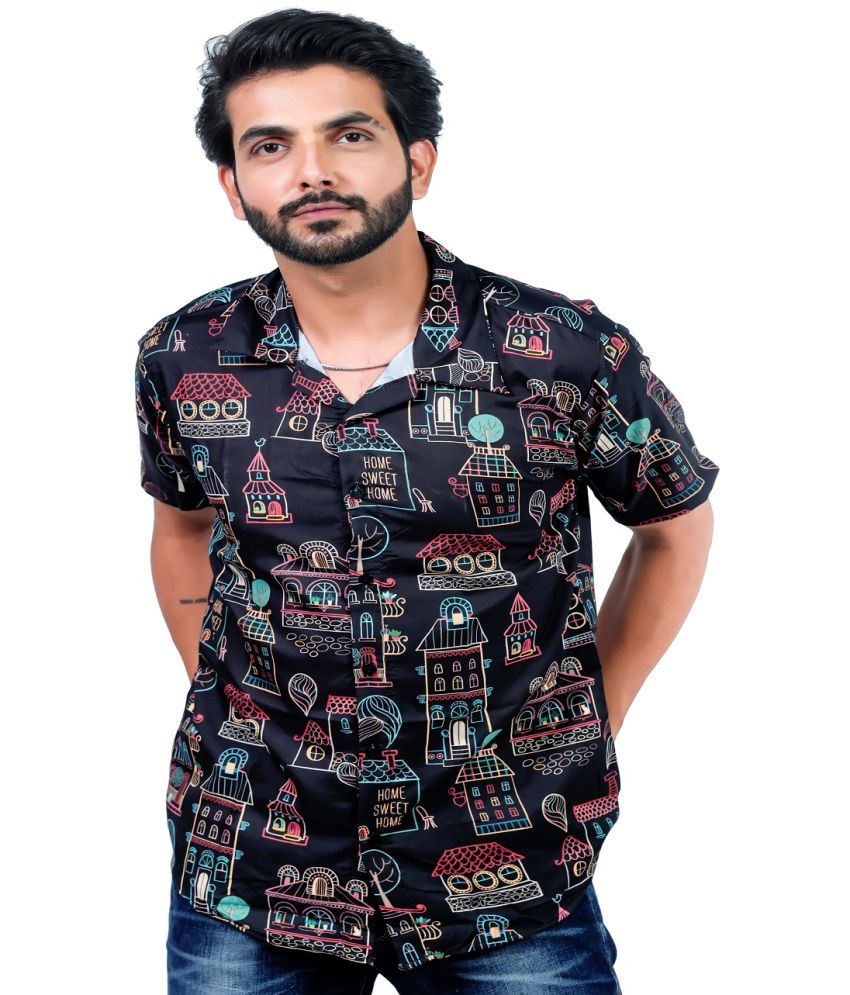     			HARPITA Elastane Regular Fit Printed Half Sleeves Men's Casual Shirt - Black ( Pack of 1 )